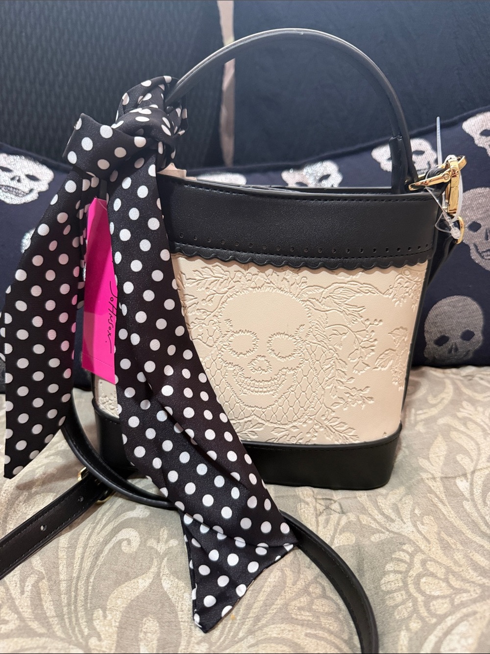 Betsey Johnson Skull Mini Bucket Bag